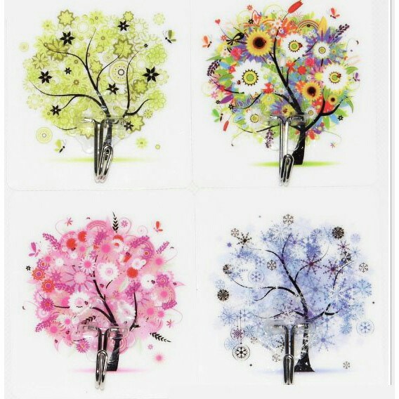 Combo 5-10 Móc chịu lực HỌA TIẾT dính cực chắc chắn, tiết kiệm không gian, gọn gàng, dán được phòng khách, phòng tắm, phòng bếp,…