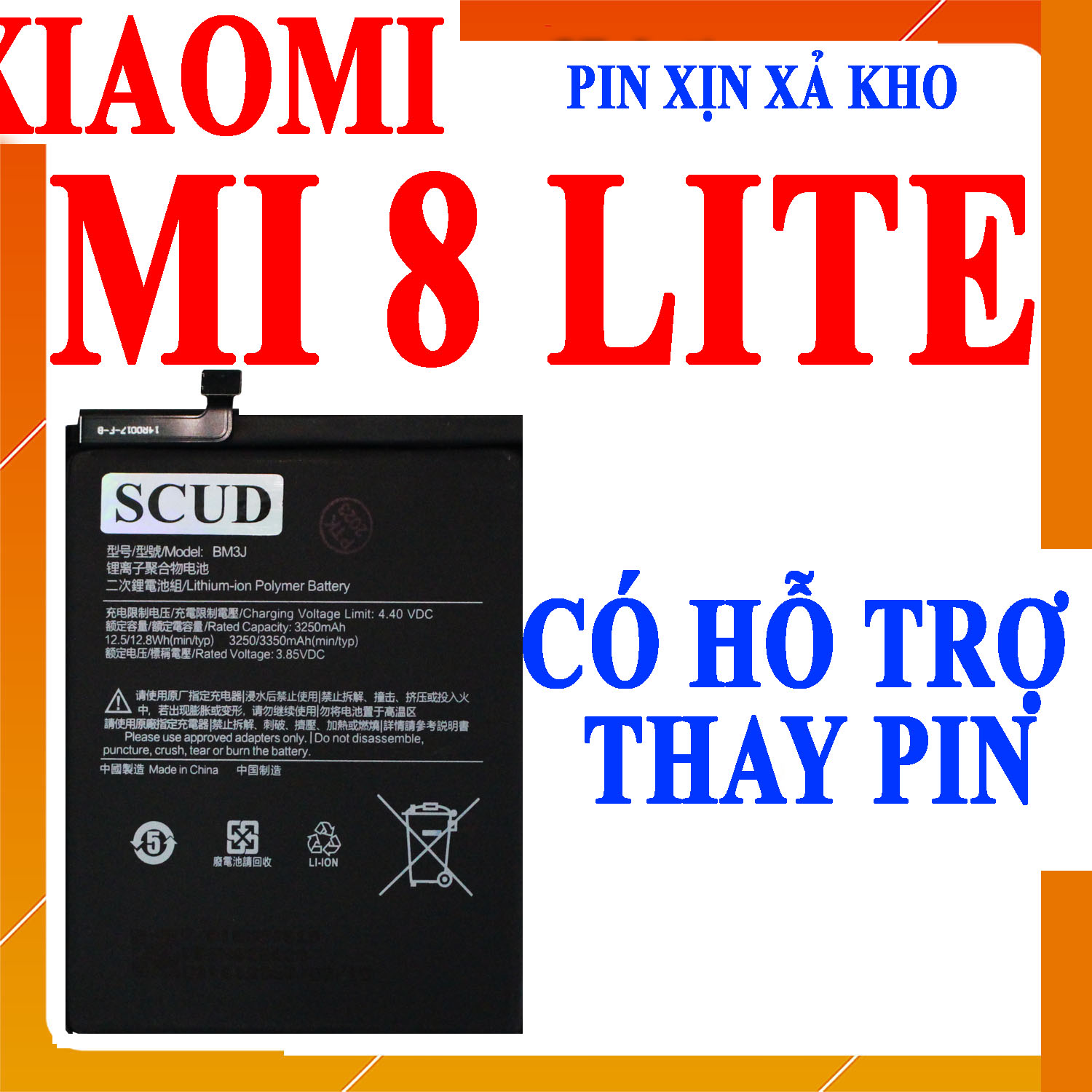 Pin Scud cho Xiaomi Mi 8 Lite/Mi8 Lite BM3J dung lượng 3350mAh (Đen)