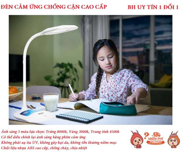 Đèn bàn chống cận thị - Đèn bàn led chống cận - Đèn học Led cảm ứng chống cận thị tích điện thông minh -  Bảo hành uy tín bởi A-Home.