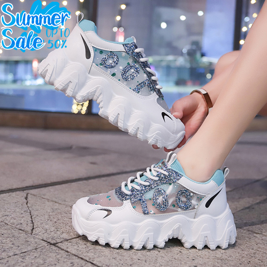 Giày nữ, giày sneaker Mã 100 Viền lưới thoáng khí Đế cao 4cm kiểu răng cưa đi êm chân Thiết kế trẻ trung, năng động giá rẻ