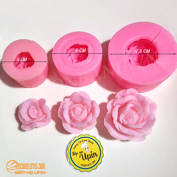 Set 3 khuôn silicon hoa hồng 4D mã C