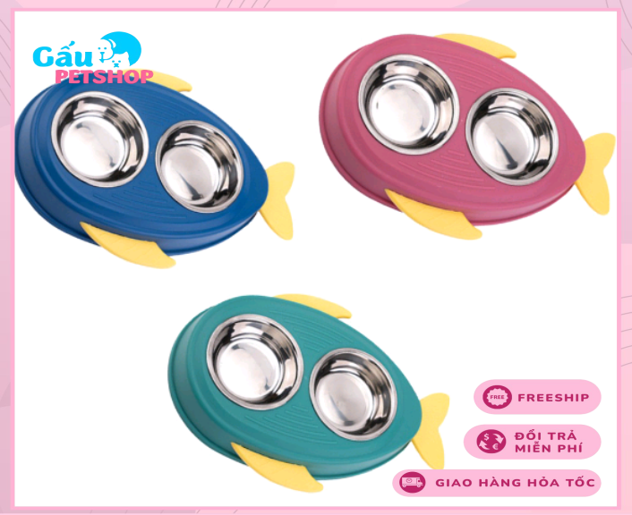 Bát ăn đôi kèm lòng inox phối màu cho chó mèo