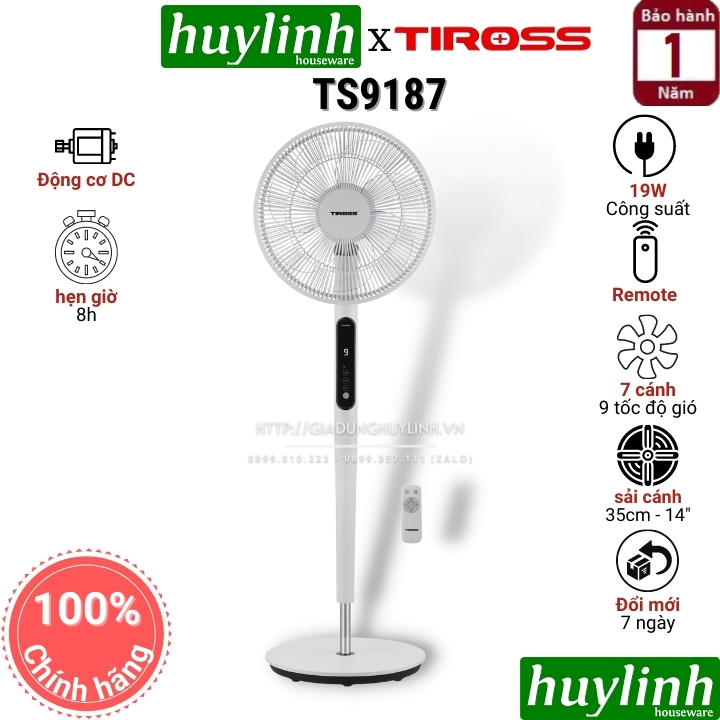 Quạt cây đứng tiross ts9187 - động cơ dc - có remote