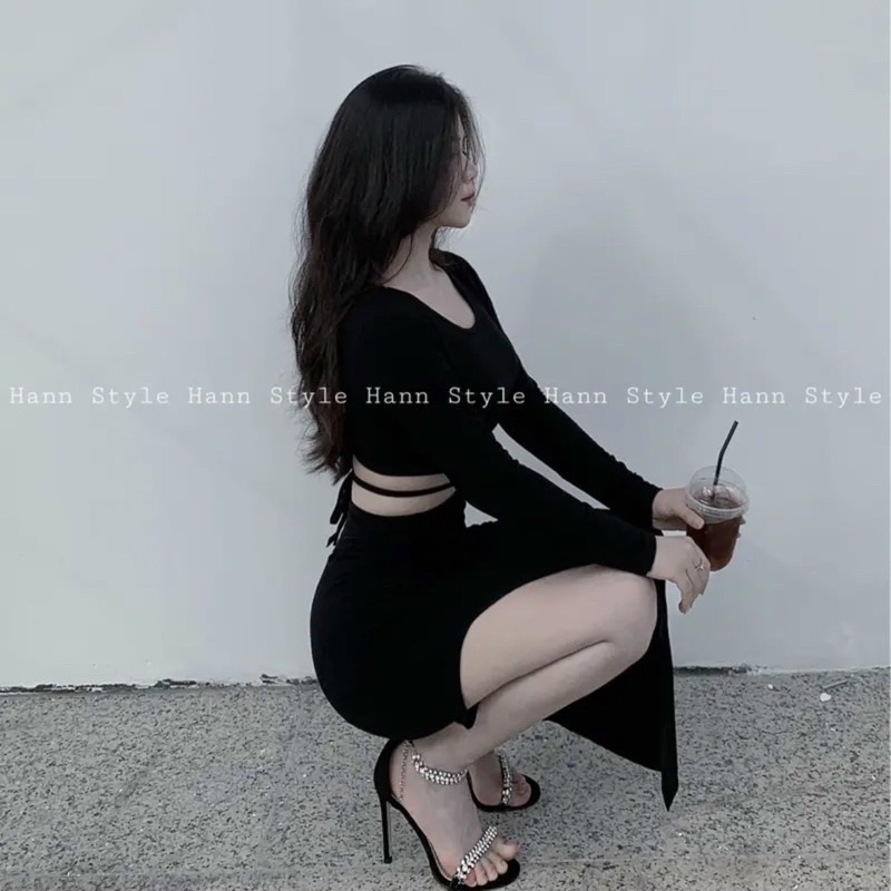 Đầm body tay dài xẻ tà hở eo (SN007)