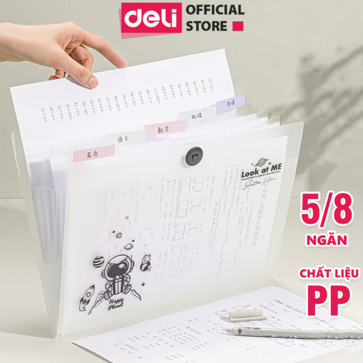 Cặp Túi Đựng Tài Liệu A4 Deli File Đựng Tài Liệu Hồ Sơ 8 Ngăn Túi Hồ Sơ Văn Phòng File Lưu Trữ Đa Năng Trong Suốt Cute PM309 - Hình ảnh 2