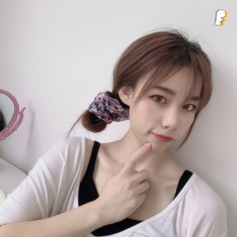 Scrunchies thun cột tóc vải voan mềm hoa to
