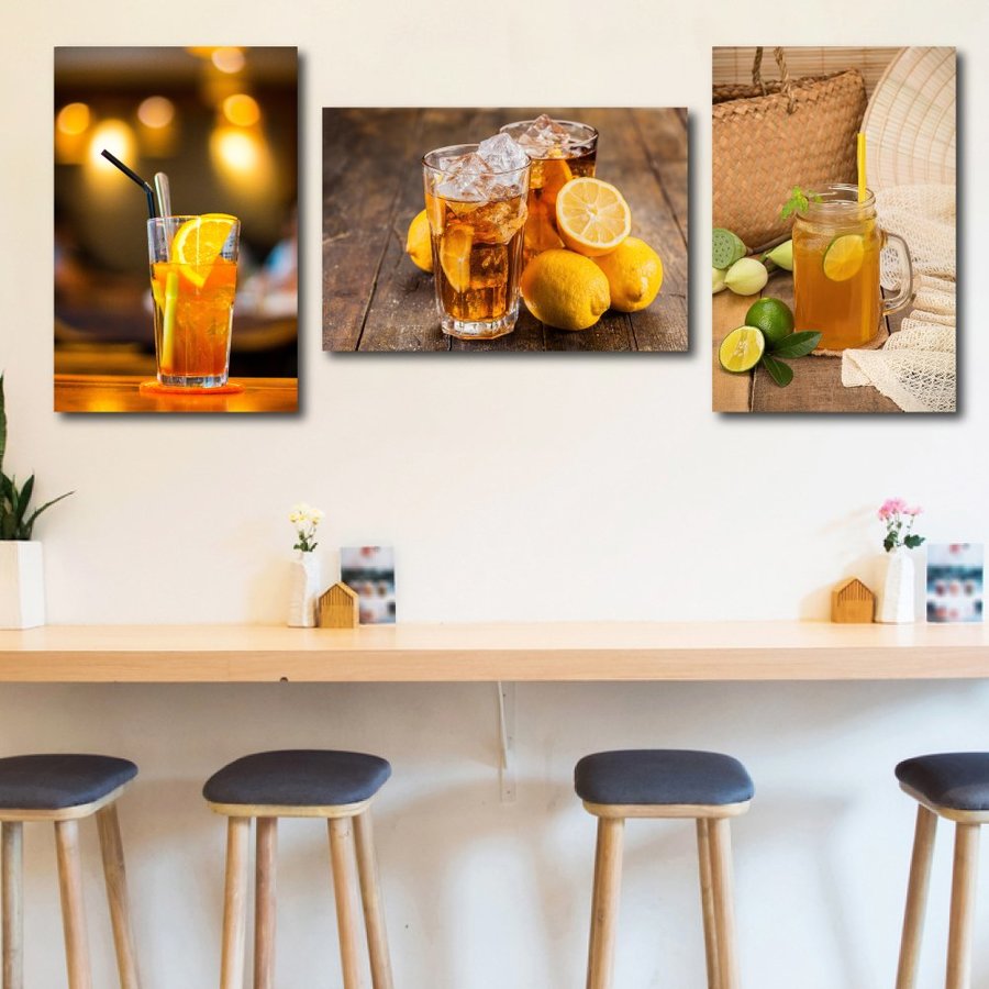 (Bộ 3 Tấm)Lalashop - Tranh treo tường chủ đề Quầy pha chế giải khát mùa hè Mã SP: TG1285 tranh treo phòng ăn Quầy pha chế decor quán cà phê