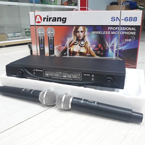 Mic Không Dây Arirang Cao Cấp - Micro Arirang - Micro Không Dây UHF Kèm (2 Mic Cầm Tay) Ariang SN 688 Siêu Bền, Truyền Tải Sóng Sạch Chống Nhiễm Chế Tiếng Ồn Méo Tiếng, Tạp Âm Sóng Ổn Định