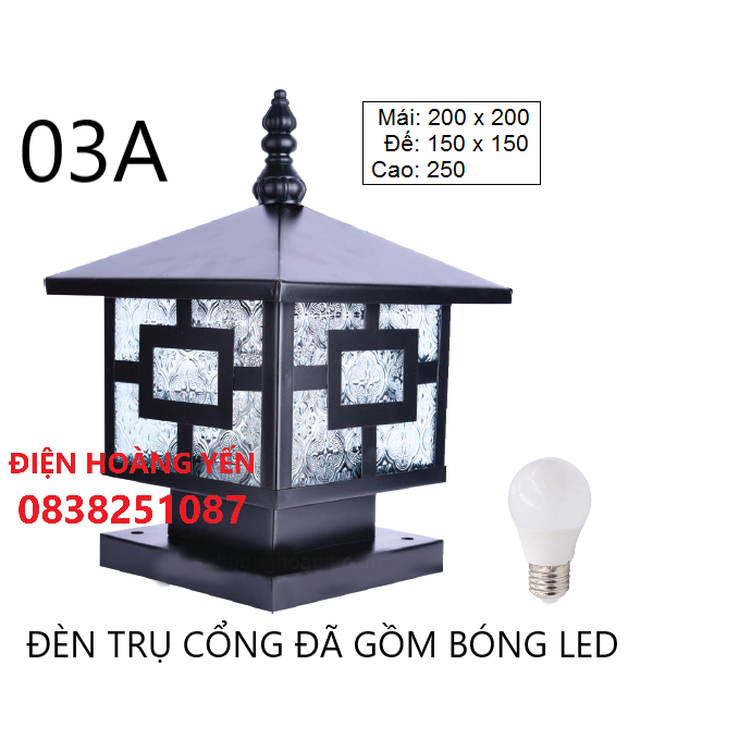 ĐÈN TRỤ CỔNG - TẶNG BÓNG ĐÈN LED - ĐÈN SÂN VƯỜN TƯỜNG RÀO chất liệu thép đc sơn tĩnh điện màu đen