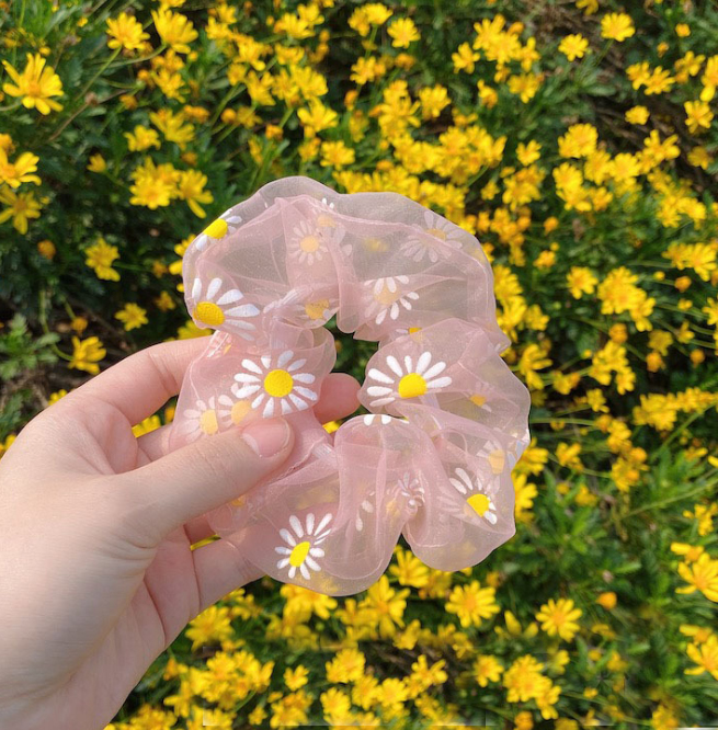 Sét 2 dây Cột buộc tóc scrunchies voan cúc họa mi xinh xắn HD49 chọn mầu