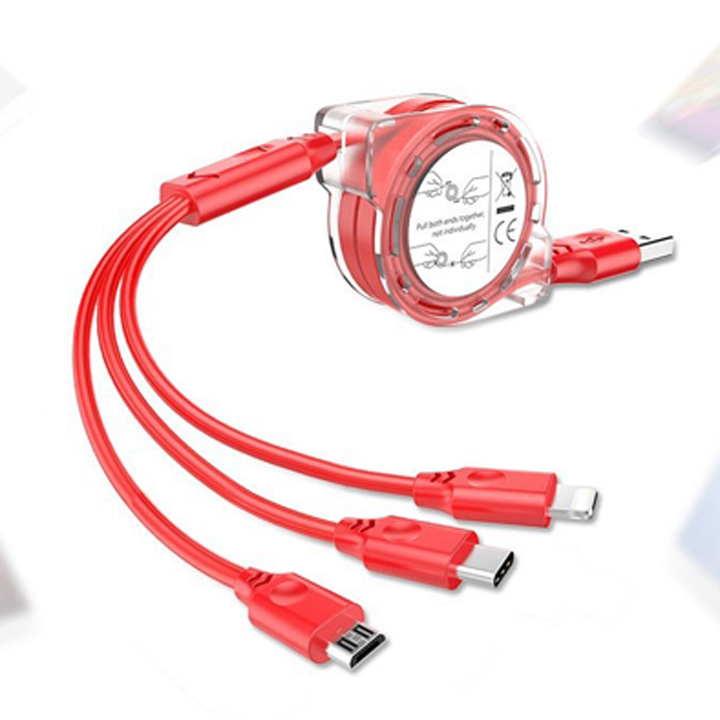 CÁP SẠC 3 ĐẦU ĐA NĂNG (LIGHTNING) CHO IPHONE, IPAD----MICRO USB CHO SAMSUNG ANDROID --- TYPE C OPPO