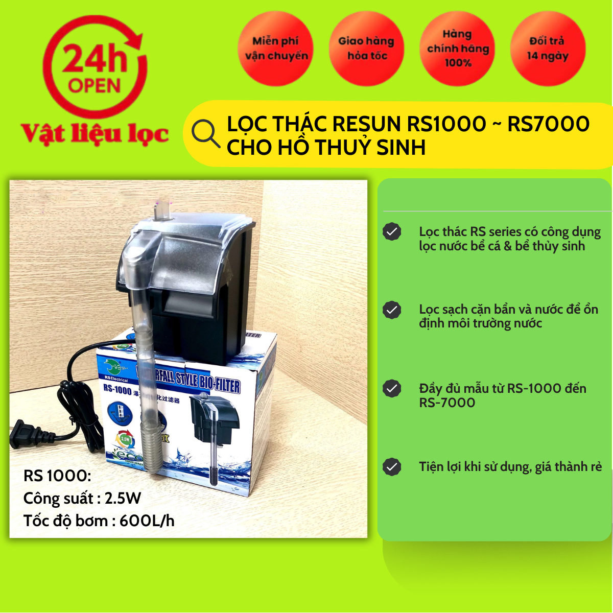 lọc thác REsun 1000-7000 cho bể cá hồ thuỷ sinh