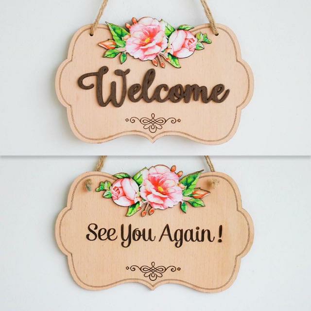 Decor home Bảng gỗ trang trí treo cửa Welcome 2 mặt
