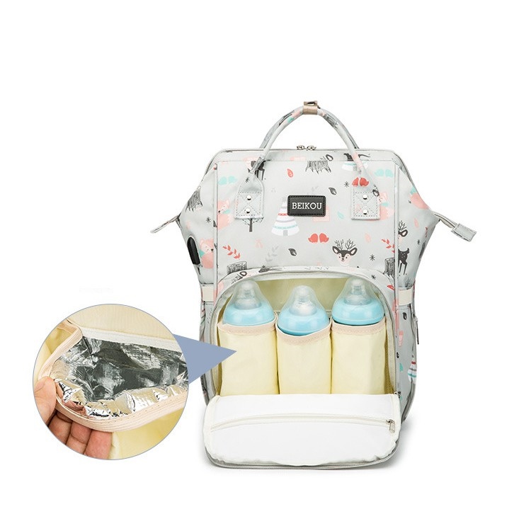 Balo bỉm sữa Beikou đựng đồ cho mẹ và bé có giắc cắm sạc USB chống nước