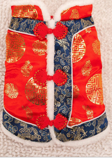 Áo Tết Cho Chó Mèo Kiểu Gấm Sườn Xám Xanh Đỏ chất liệu vải gấm - Xudapet - SP000279