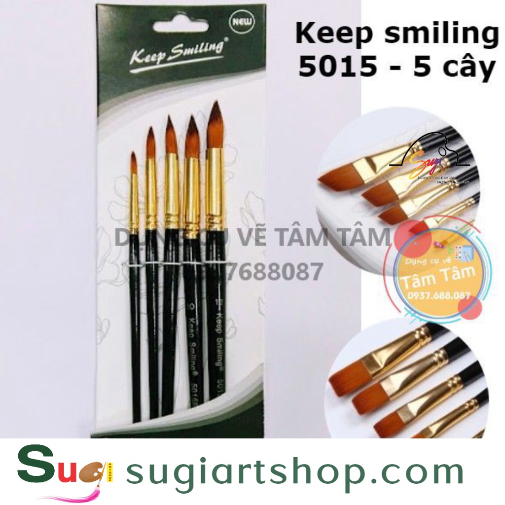 -Bộ cọ đầu TRÒN/VÁT/BẰNG Keep Smiling 5 cây mã 5015