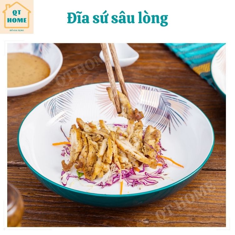 [HCM]Đĩa Sứ Sâu Lòng Dĩa Sứ Màu Xanh Cổ Vịt