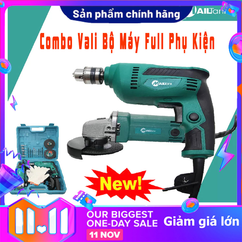 Bộ vali khoan cắt Bộ máy khoan và máy cắt mài , Combo máy khoan 13ly 580w chế độ đấm, khoan đảo chiều, điều tốc + máy mài góc, cắt đa năng 600w siêu tiện lợi + Tặng kèm mũi khoan mài