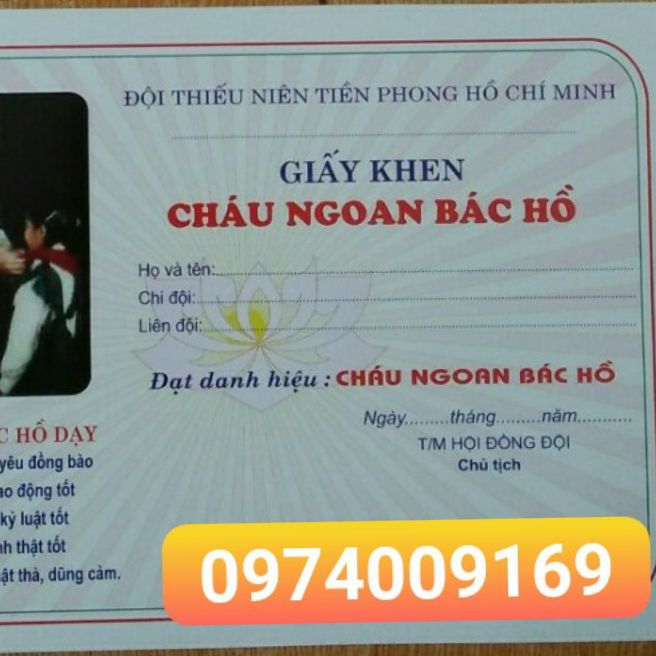 Giấy khen cháu ngoan bác hồ (500 cái)