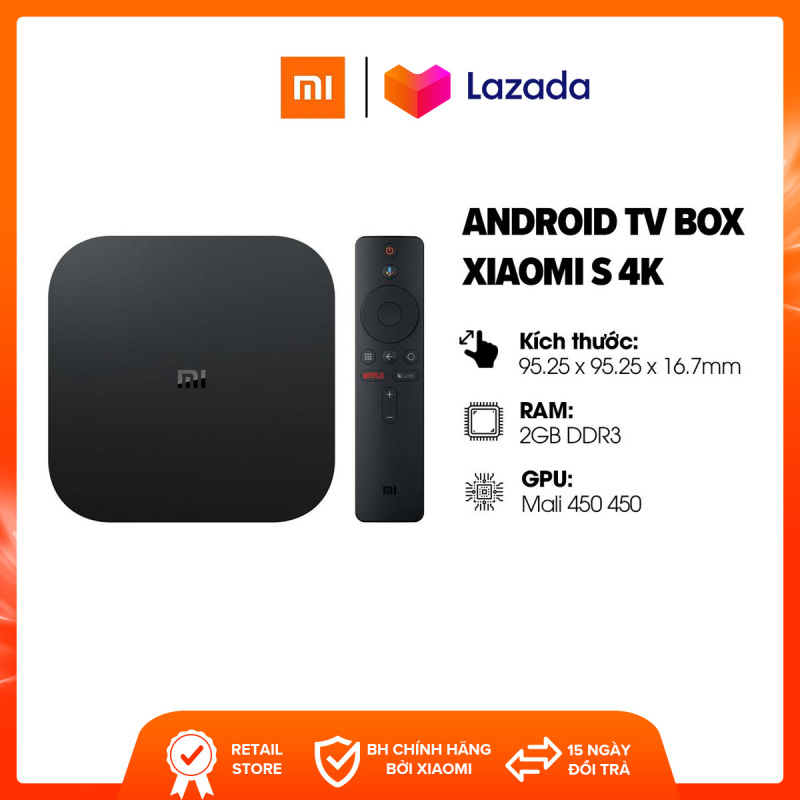 Android TV Box Xiaomi S 4K (3840 x 2160) l CPU 4 nhân, RAM 2GB, Bộ nhớ 8GB l Kết nối Wifi, Bluetooth 4.2, HDMI l HÀNG CHÍNH HÃNG