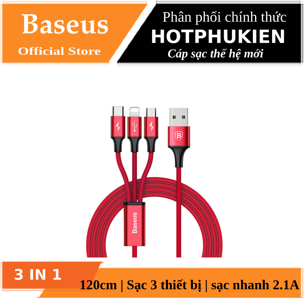 [HCM]Dây cáp sạc 3 in 1 hiệu Baseus Rapid Gen 1 (Micro USB Type-C Lightning sạc cùng lúc 3 thiết bị thế hệ mới) (bảo hành 03 tháng 1 đối 1) - Phân phối bởi hotphukien