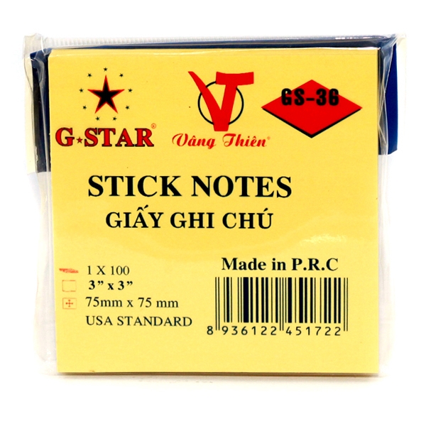 Xấp 100 tờ Giấy note, giấy ghi chú vàng G-Star 3x3