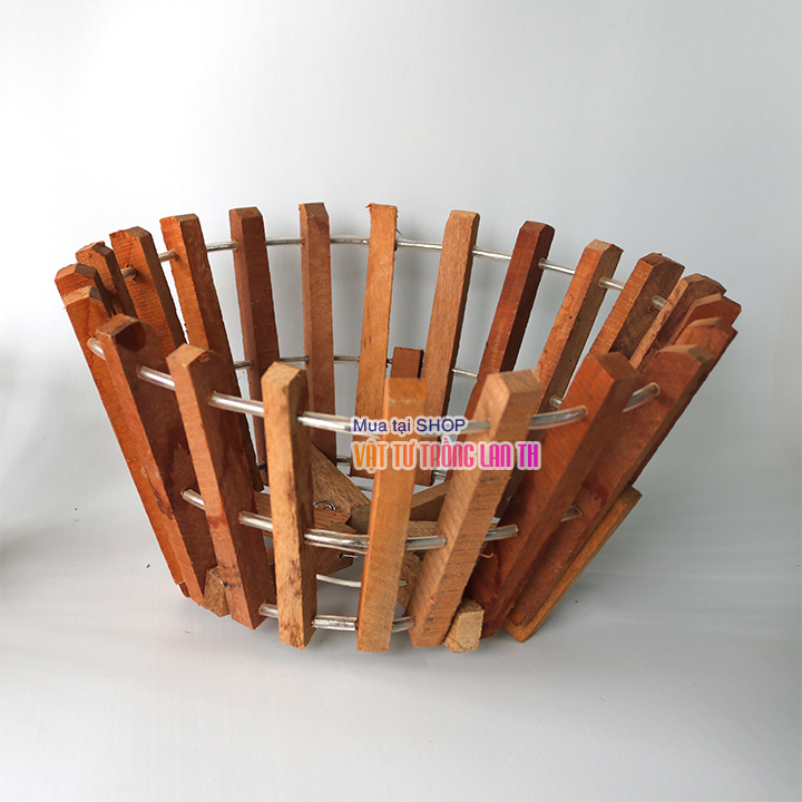 Chậu gỗ trống lan phi 30cm thanh gỗ bản vuông