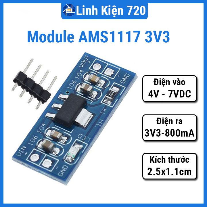 Mạch giảm áp 3v3 ams1117 điện vào 4v5 - 7vdc