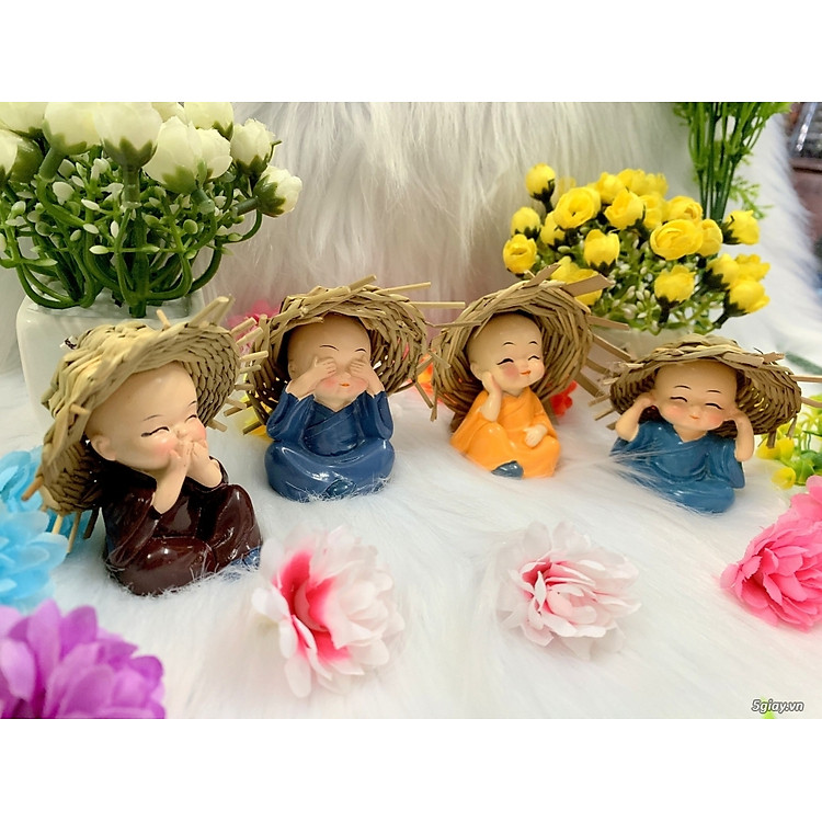 Bộ 4 tượng chú tiểu tứ đội nón rơm
