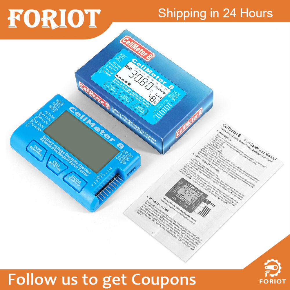 Foriot LCD Digital Battery Capacity Checker CellMeter RC CellMeter7/CellMeter8 2-8S 4-8S Servo LiPo Li-lon NiMH Battery Tester