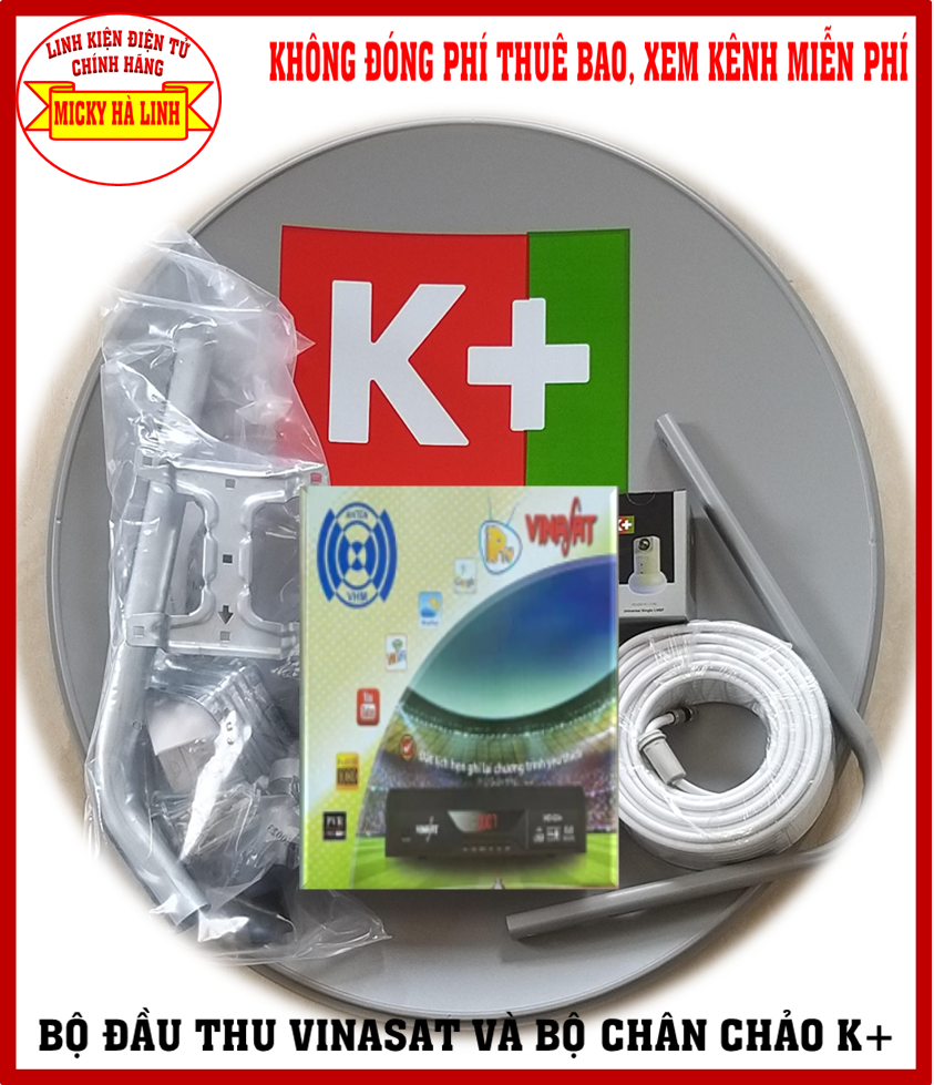 [HCM]Trọn Bộ Đầu thu Vinasat HD02+ và Phụ kiện chân Chảo truyền hình K+ Xem kênh miễn phí Không đóng tiền hàng tháng (Set Nguyên Bộ)