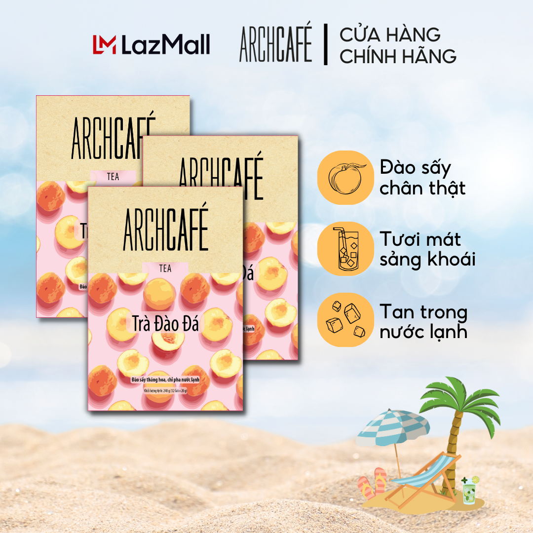 Combo 3 Trà Đào Đá - Trà trái cây hoà tan Archcafé (hộp 12 gói x 20g)
