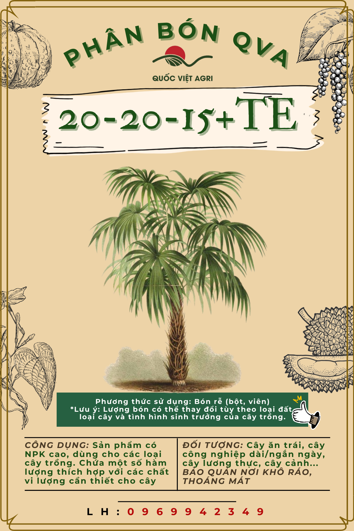 Phân bón NPK QVA 20-20-15+TE (500g-3kg)