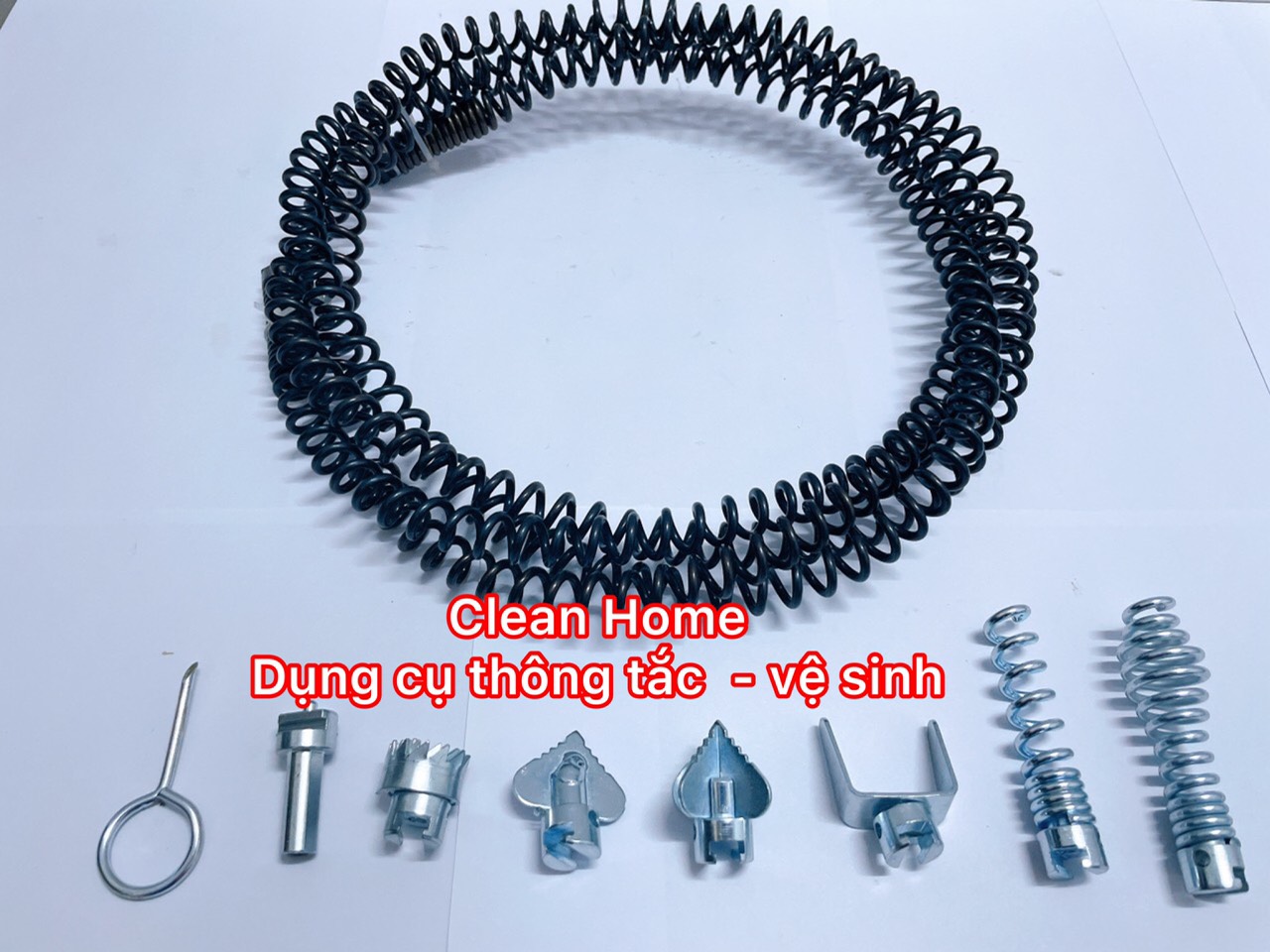 Dây lò xo thông tắc cống dùng máy khoan(dài 3m + 6 đầu + kết nối)