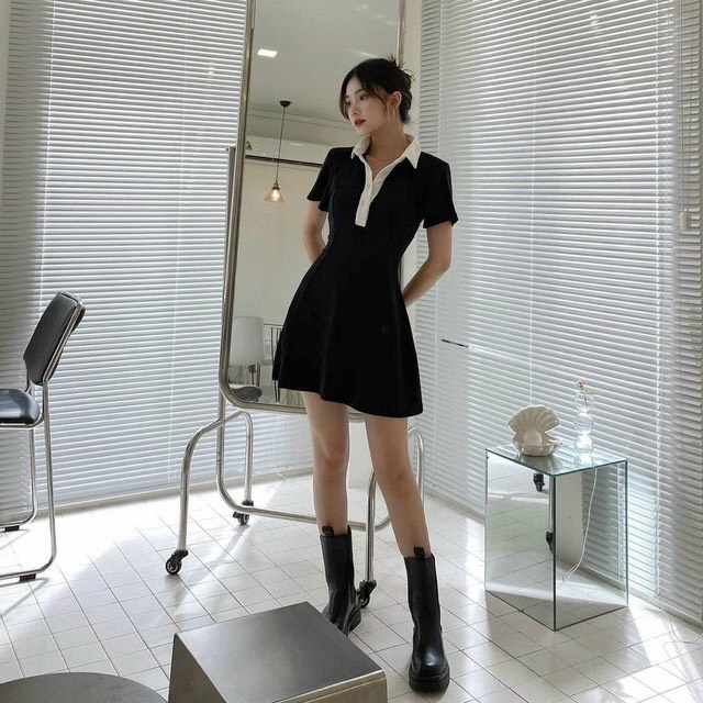 VÁY BOZIP CỔ PHỐI TRẮNG TÔN DÁNG SIÊU XINH