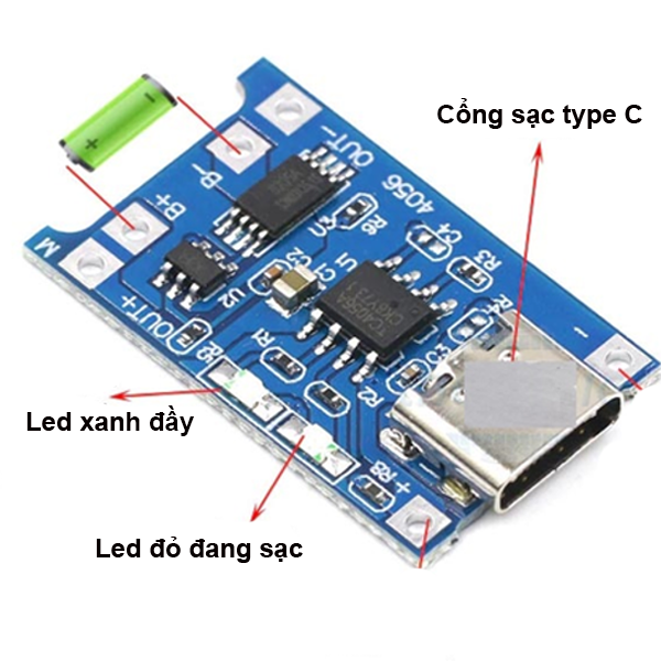 (2 cái) Mạch Sạc Pin TP4056 cổng USB micro B / Type C (Có / Không IC bảo Vệ )