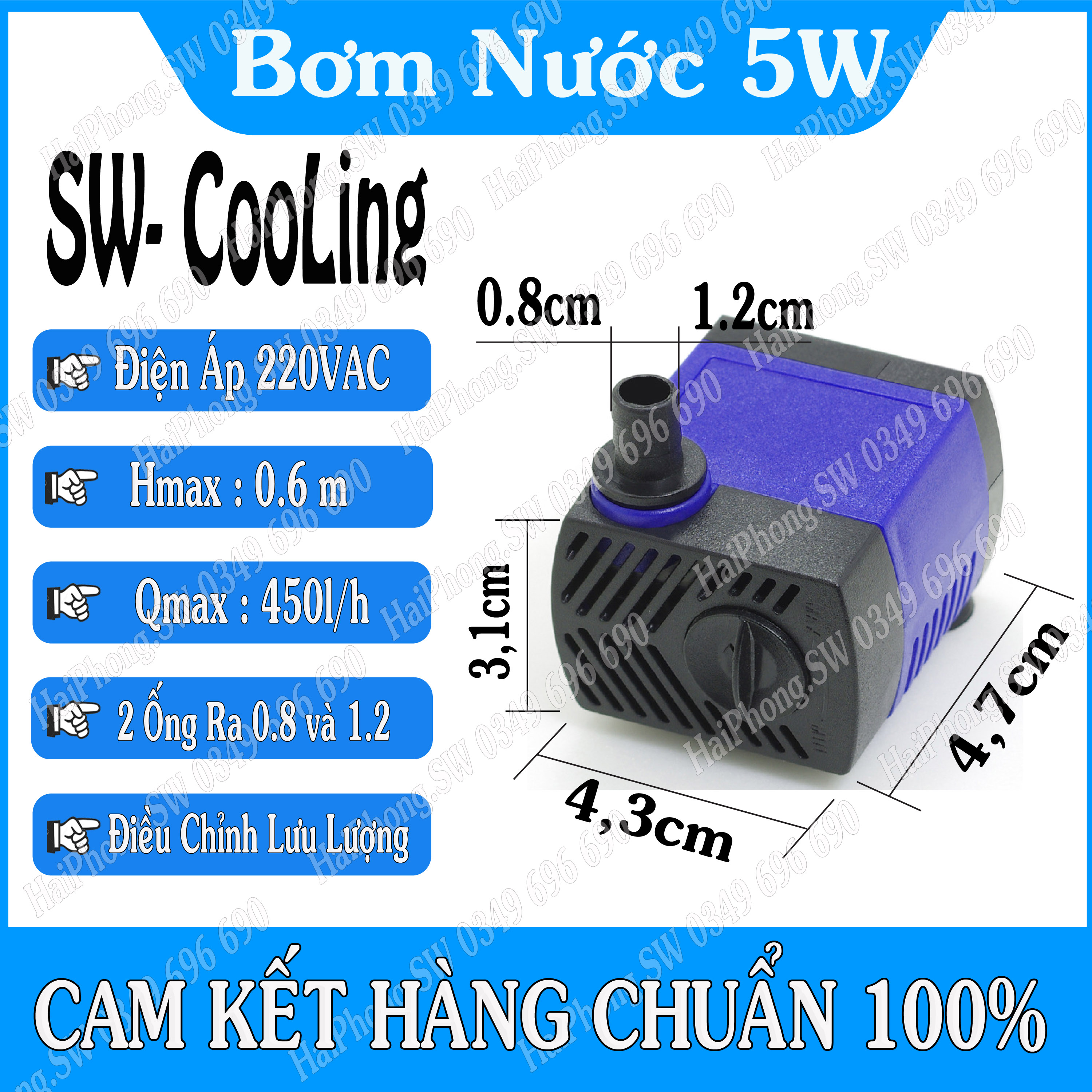 Bơm chìm mini 5w tiểu cảnh bể cá quạt hơi nước