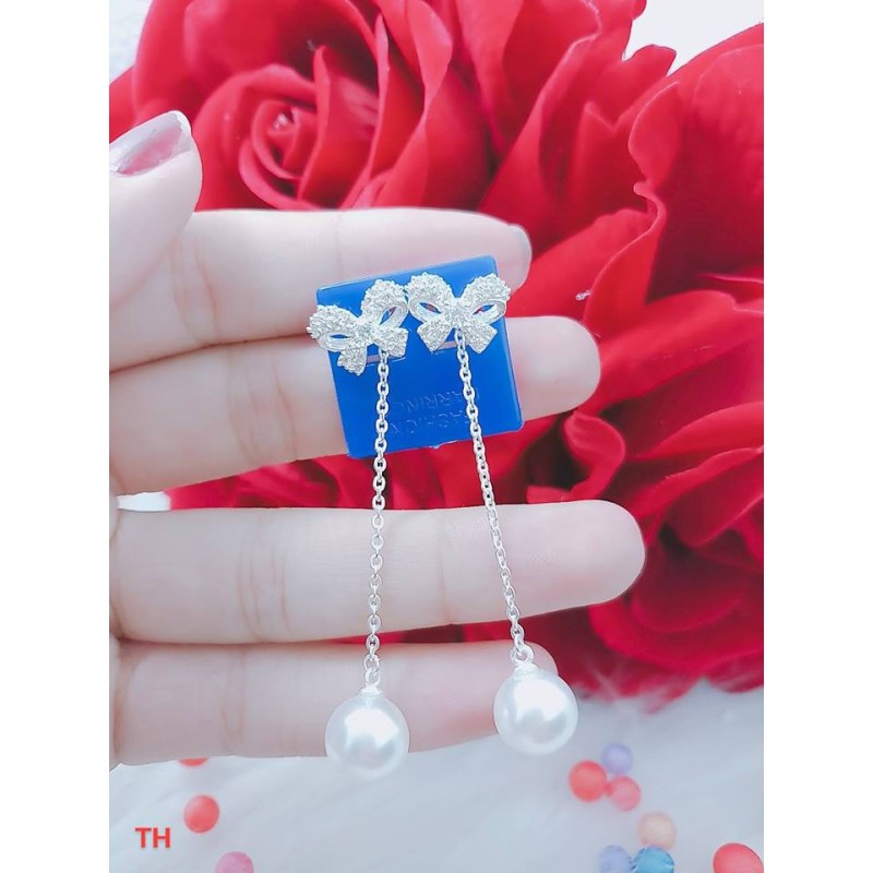 Bông tai dài treo trai thắt nơ bạc ta cho nữ
