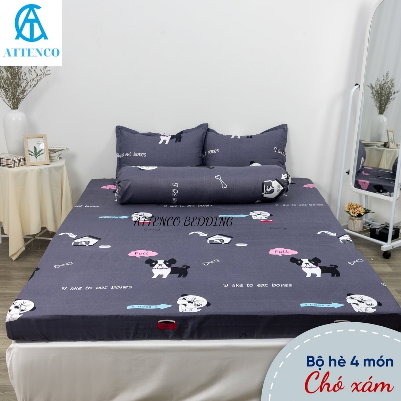 GA GỐI COTTON GIƯỜNG 🛏1M6/1M8🛏 HỌA TIẾT NGỘ NGHĨNH ĐÁNG YÊU DRAP BO CHUN KÈM 2 VỎ GỐI ĐẦU ATTENCO BEDDING (KHÔNG VỎ ÔM)