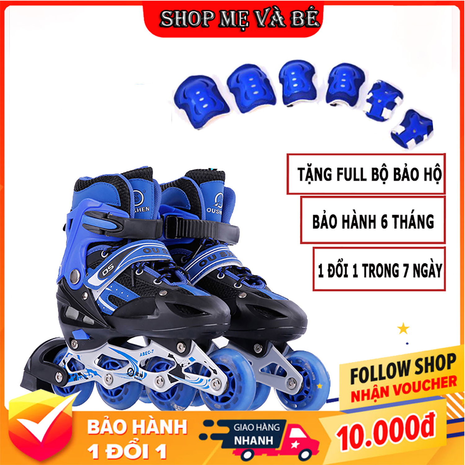 Giày Patin trẻ em tặng kèm bảo hộ chân tay,patin, giày patin bánh xe phát sáng đi vừa với bé trai và gái từ 3-14 tuổi, có 3 màu Đỏ, Hồng, Xanh, Đen, Đồ chơi tăng cường thể chất cho bé, bảo hành 12 tháng