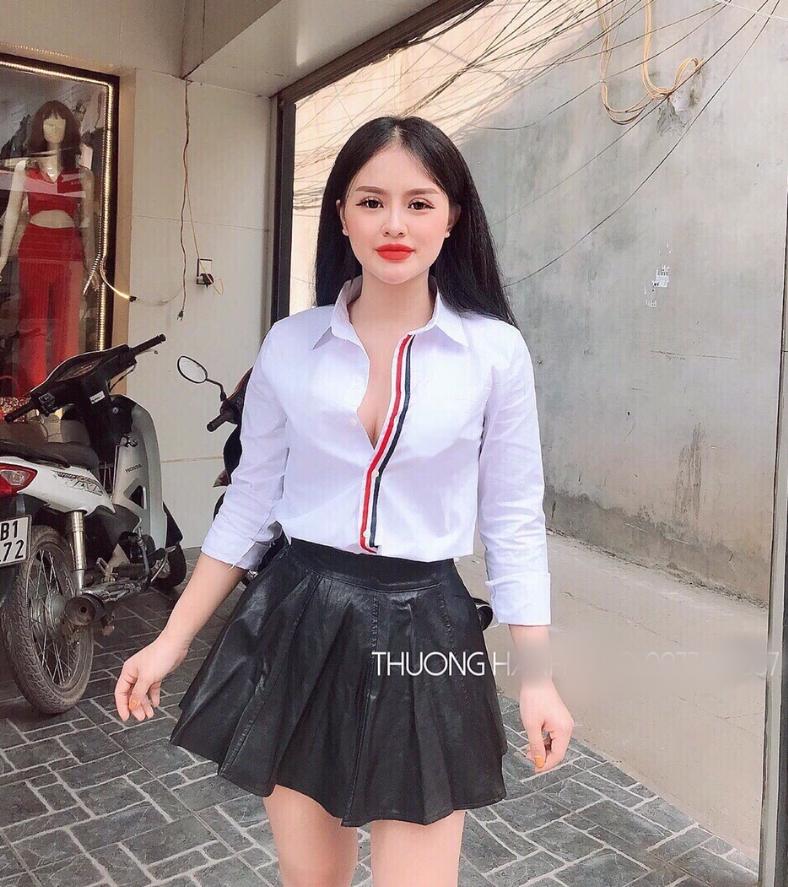 Áo sơ mi nữ phối dây sọc siêu hót