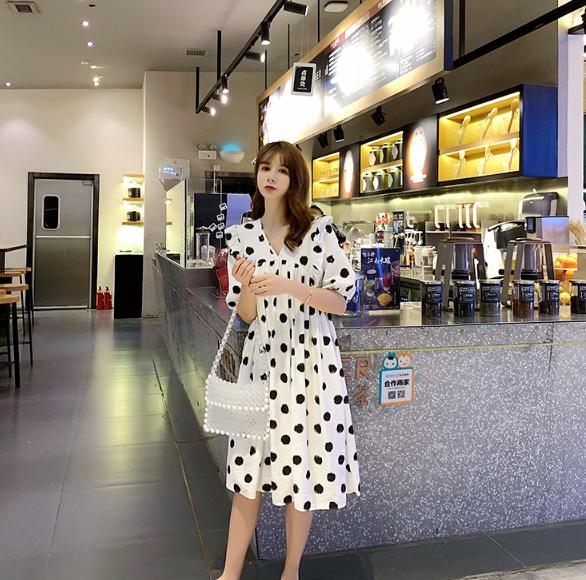 [HCM]ĐẦM BẦU VÁY BẦU CÔNG SỞ CHẤM BI ĐEN