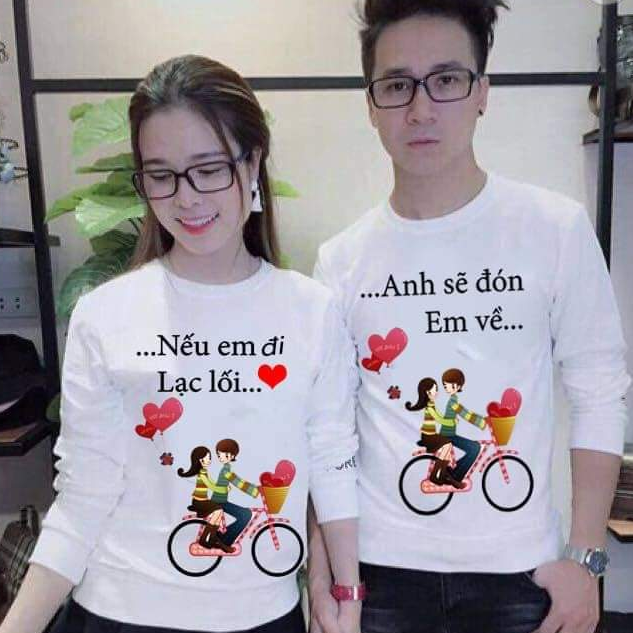 Áo Đôi Nỉ Nam Nữ, Hai Áo Vải Mềm Mịn Chất Đẹp, In Nếu Em Đi Lạc Lối Anh Sẽ Đón Em Về