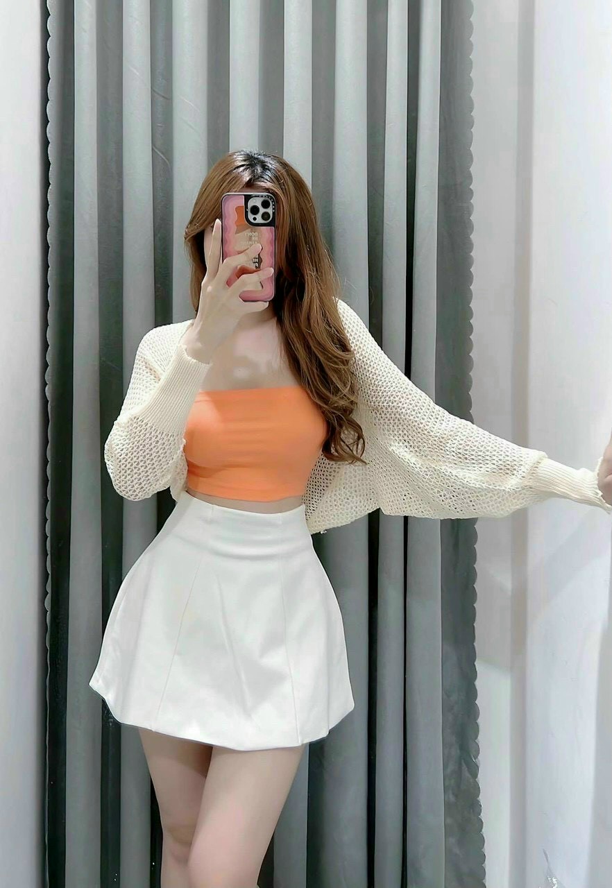 Áo khoác lưới nữ tay dài dáng lửng