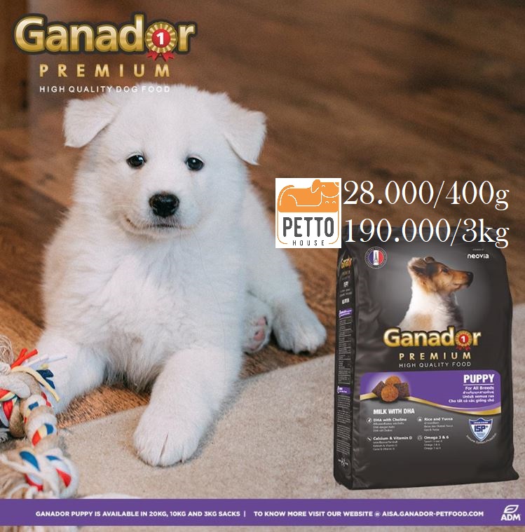 [pettohouse gò vấp] thức ăn cho chó con Ganador Puppy Milk with DHA 3kg hạt khô tiêu chuẩn pháp vị sữa bổ sung dha cho chó dưới 12 thásng tuổi