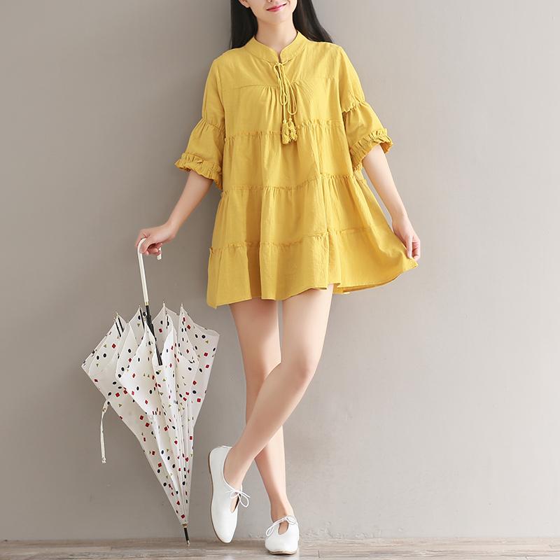 [HCM]Đầm babydoll vàng dây chuông