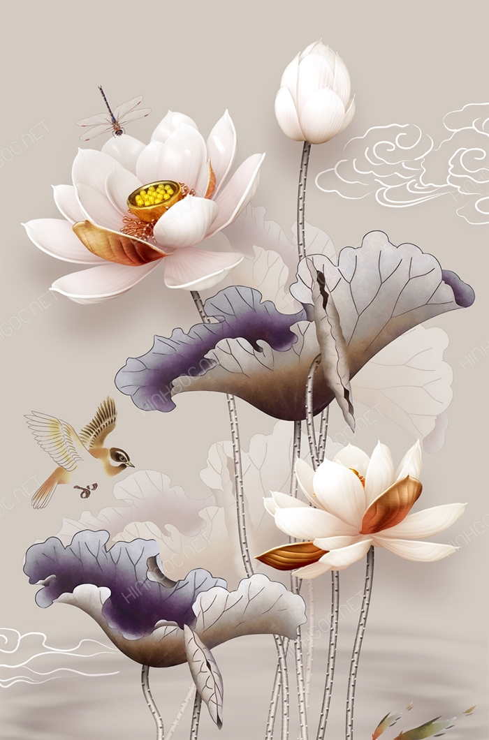 Tranh dán tường 3d hoa sen SN72 (Kích thước : 80x125cm)
