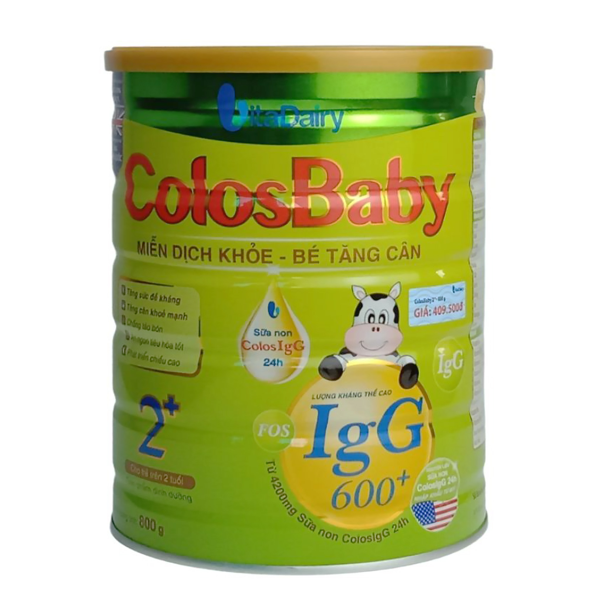 Sữa Bột VitaDairy ColosBaby 2+ Hộp 800g (Bổ sung kháng thể IgG 600+ tự nhiên từ sữa non; Cho trẻ 2 tuổi)