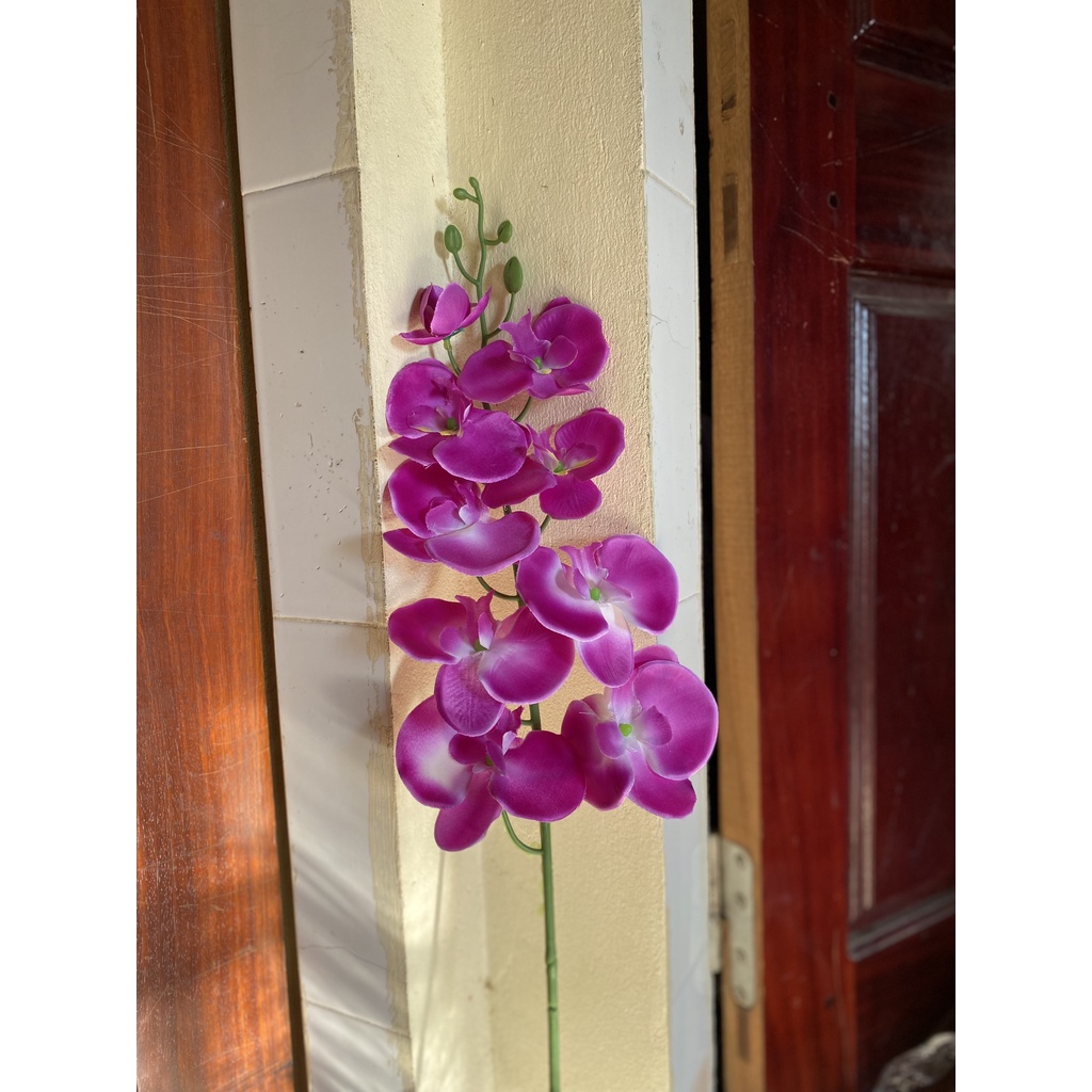 Hoa Giả Vải Lụa | Cành hoa lan Hồ Điệp 9 bông cao cấp cắm bình decor trang trí nhà cửa siêu đẹp