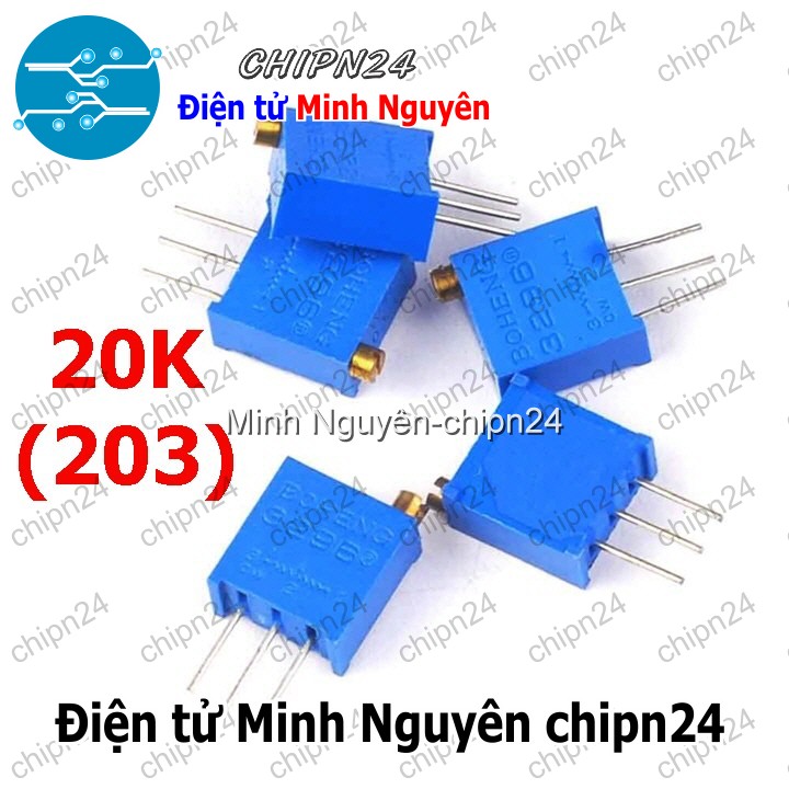 [3 con] (K378) Biến trở tinh chỉnh Dọc 3296W 20K (203) (Biến trở VR vi chỉnh W203) - HH000156